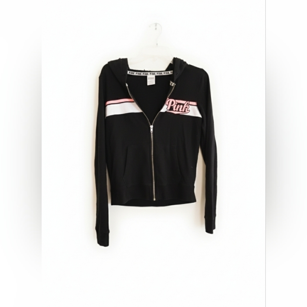 PINK Victoria's Secret Full Zip Hoodie Black Size Medium - Picture 3 of 11